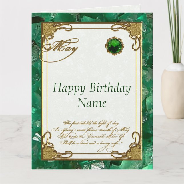 May Emerald Birthstone Birthday 8.5x11 Kort (Framsida)