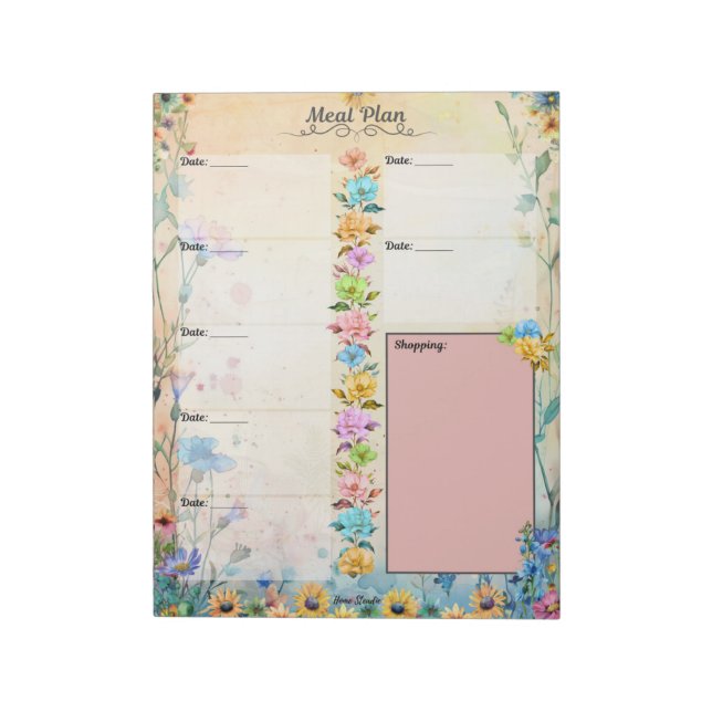 May Flowers 7 Day Meal Planner Anteckningsblock (Roterad)