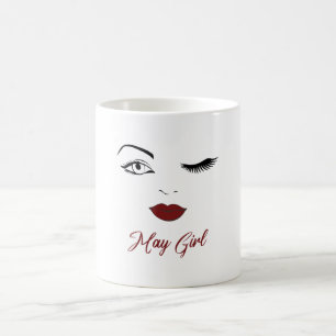 May Girl Ögon Cute Red Läppar Wink Birthday Kaffemugg