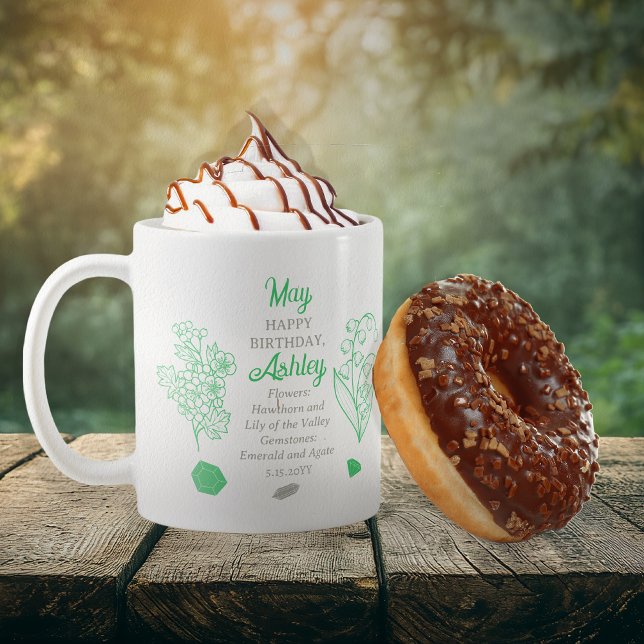 May Hawthorn |Lily of the Valley Birthday Keepsak Kaffemugg (May Floral and Birthstone Birthday Keepsake Coffee Mug)