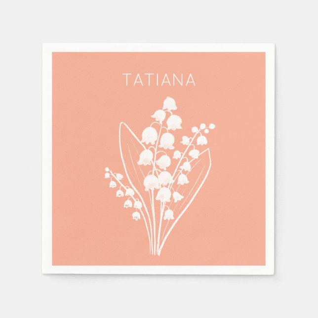May Lily of the Valley Blommigt Bouquet Custom Nam Pappersservett (Framsidan)