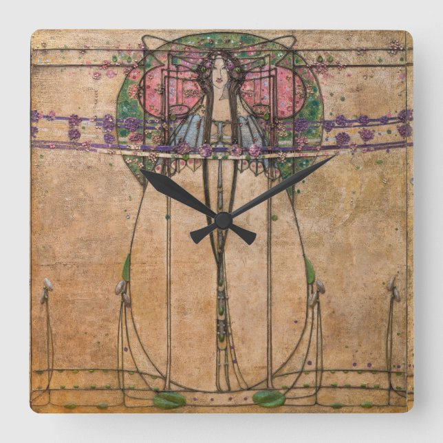 May Queen av Margaret Macdonald Mackintosh Fyrkantig Klocka (Framsida)