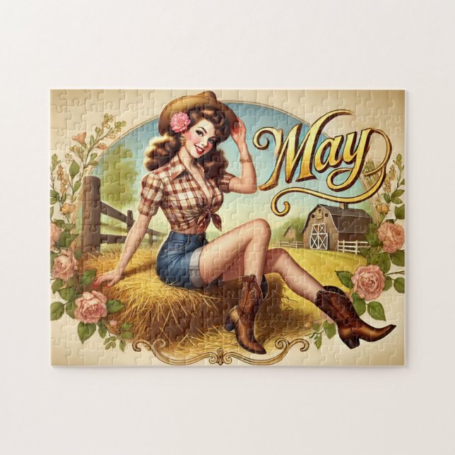 May Retro Country Cowgirl Western Pin-Up  Pussel (Horisontell)