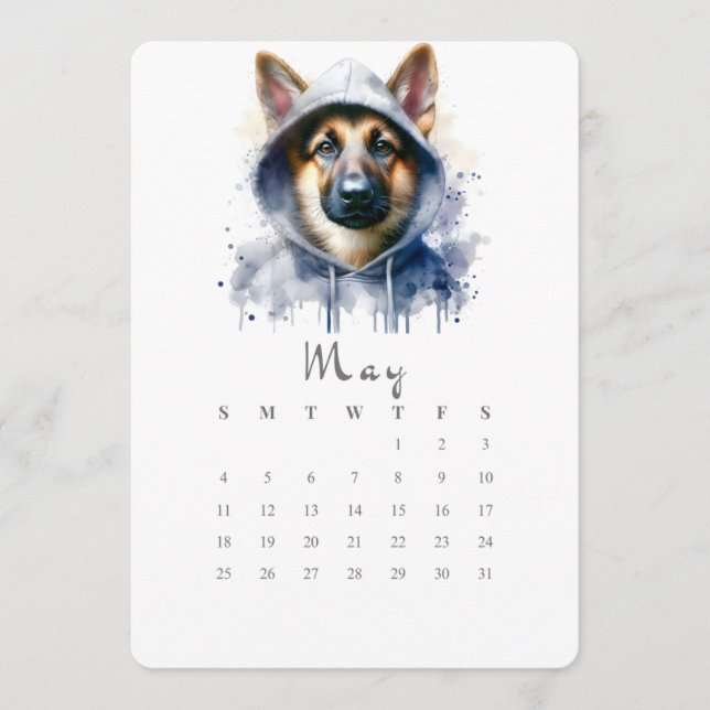 May stand-Ensam Calendar German Shepherd Hund Art Meny (Framsida)