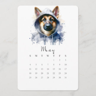 May stand-Ensam Calendar German Shepherd Hund Art Meny