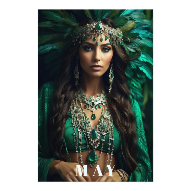 *~ MAY Woman BIRTHDAY EMERALDS AP53 Boho Fototryck (Framsidan)