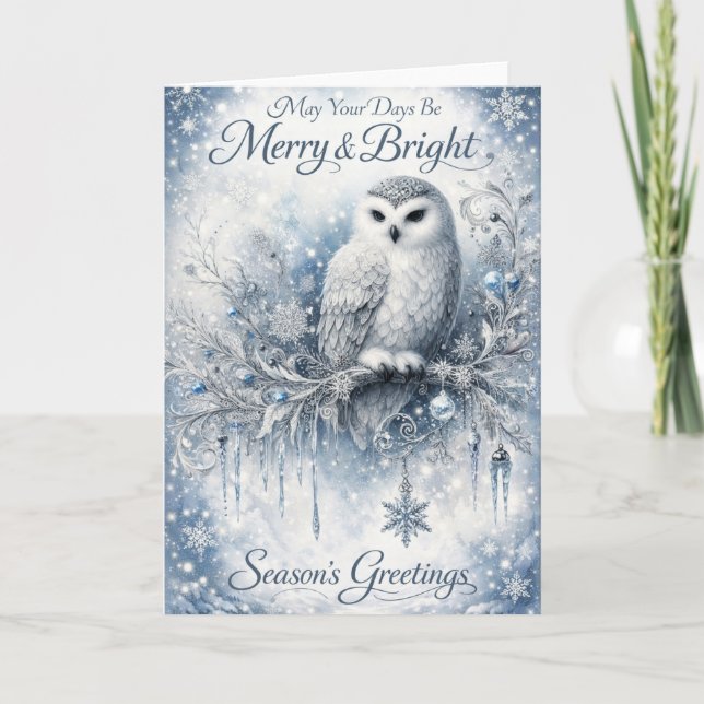 May Your Days Be Merry & Bright – Winter Owl Kort (Framsida)