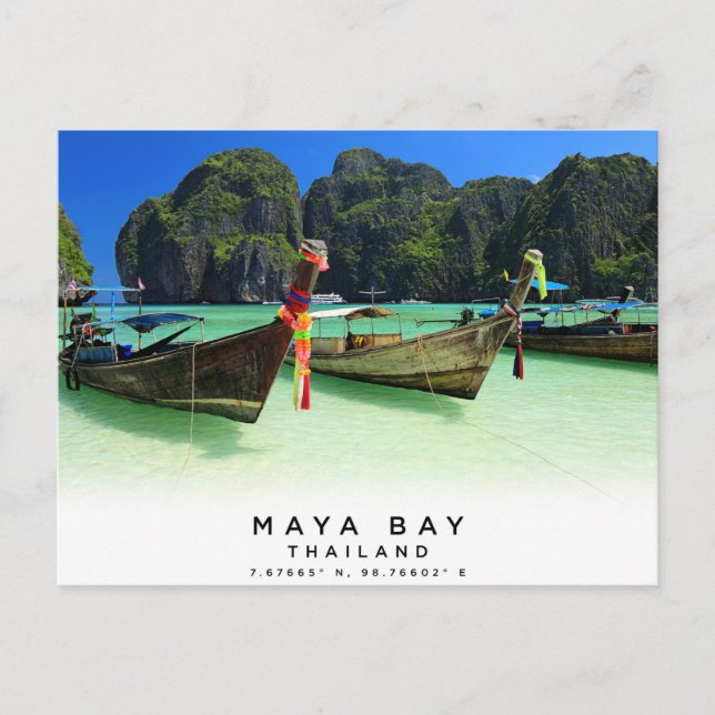Maya Bay Thailand Coordinates Postcard Vykort (Framsida)