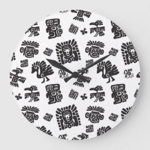 Maya Black White Ethnic Mönster Stor Klocka