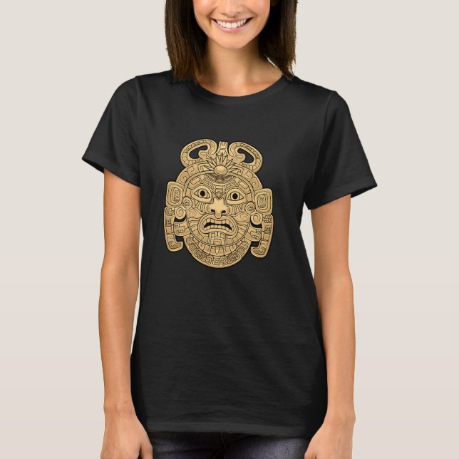 Maya God Mayan Mythology Ancient Mask Sol Gud K'in T Shirt (Framsida)