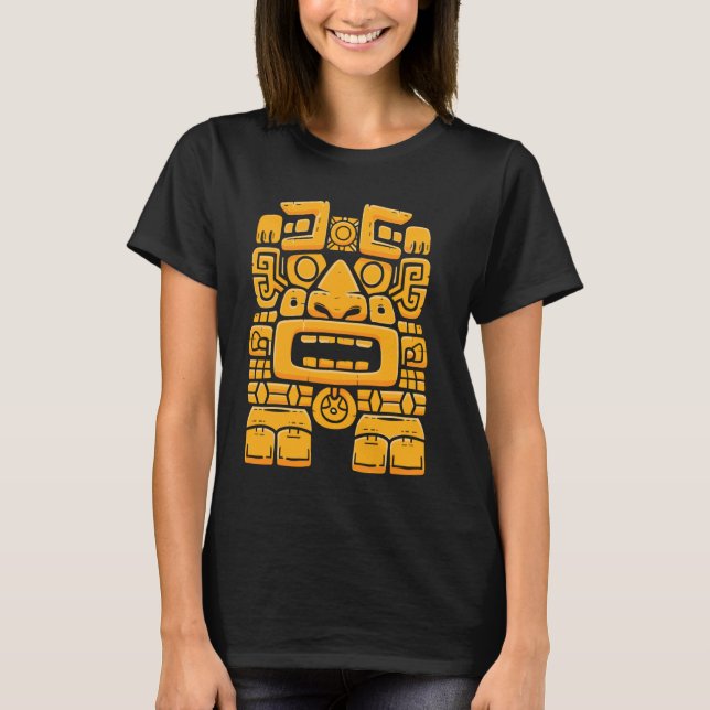 Maya Gud Mayan Mythology Statue Ancient Gud K'inic T Shirt (Framsida)