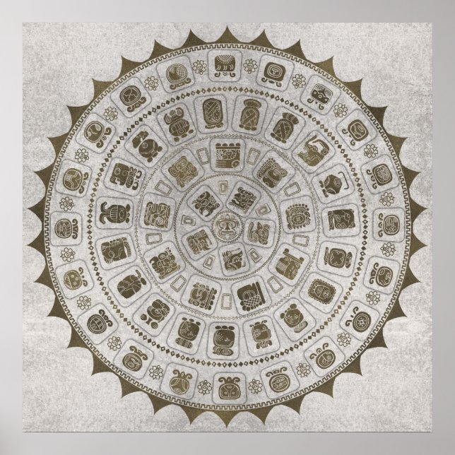 Maya-kalenderglyfer Guldstruktur på sten Poster (Framsidan)