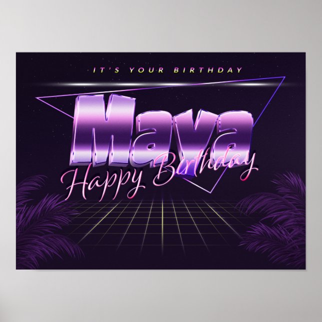 Maya Namn Vorname lila retro Poster Geburtstag (Framsidan)