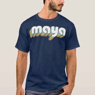 Maya Retro Regbow Typography Faded Stil T Shirt