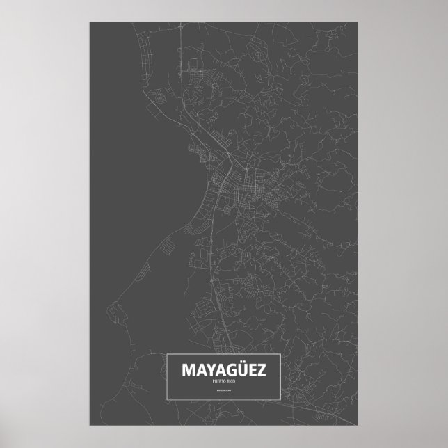 Mayagüez, Puerto Rico (vit på svart) Poster (Framsidan)