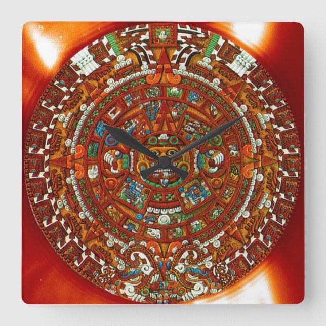 Mayakalender Aztekisk Fyrkantig Väggklocka (Framsida)
