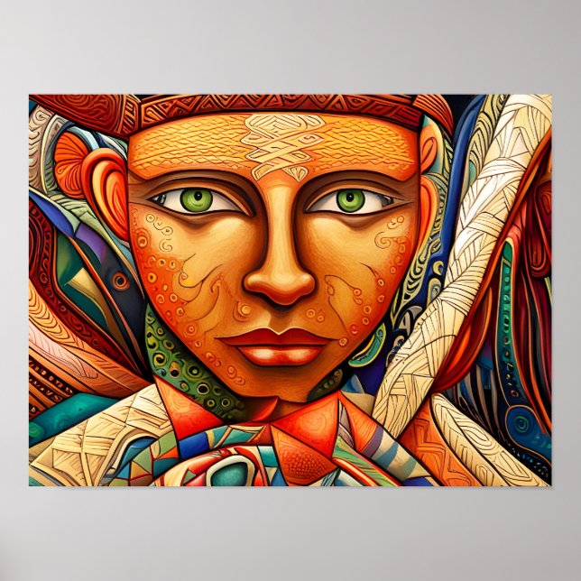 Mayan Art inspirerad av en antika skulptur Poster (Framsidan)