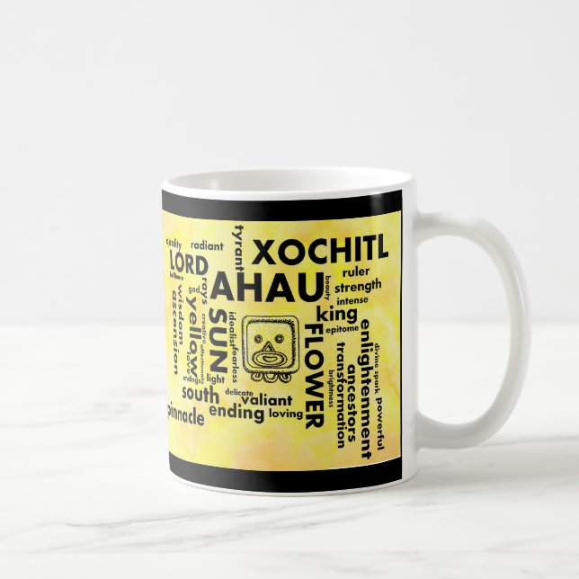 Mayan Aztec Ahau Xochitl för födelsedagordmoln Kaffemugg (Höger)