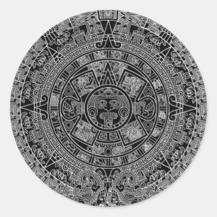 Mayan Aztec Calendar (svart) 12.21.2012 Runt Klistermärke
