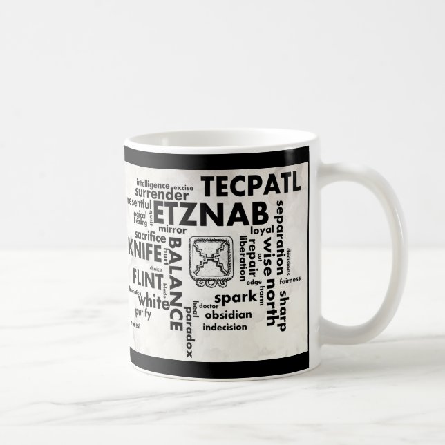 Mayan Aztec Etznab Tecpatl för födelsedagordmoln Kaffemugg (Höger)