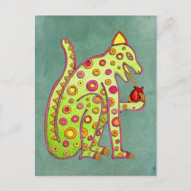 Mayan Aztec Jaguar på Grönt Background Postcard Vykort (Framsida)
