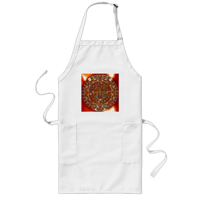 mayan aztec-kalenderkeramisk apron långt förkläde (Framsidan)