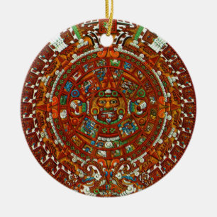 mayan aztec kalenderprydnad julgransprydnad keramik