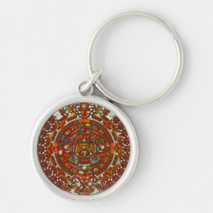 mayan aztec-Nyckelring Rund Silverfärgad Nyckelring