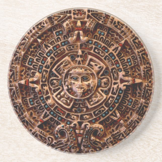 Mayan, Aztec Sol Calendar Sandstone Underlägg (Framsidan)