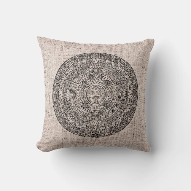 Mayan Aztec solkalender på Burlap Kudde (Framsida)