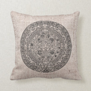 Mayan Aztec solkalender på Burlap Kudde