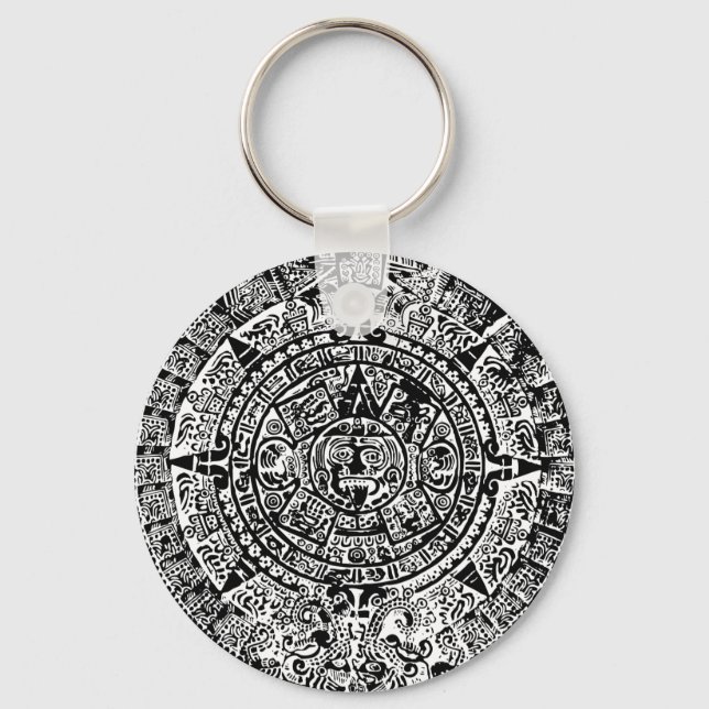 Mayan Calendar Black Nyckelring (Framsida)