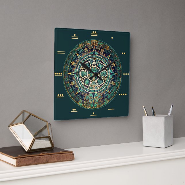 Mayan Calendar Clock with Mayan Numbers Fyrkantig Klocka (Kontor)