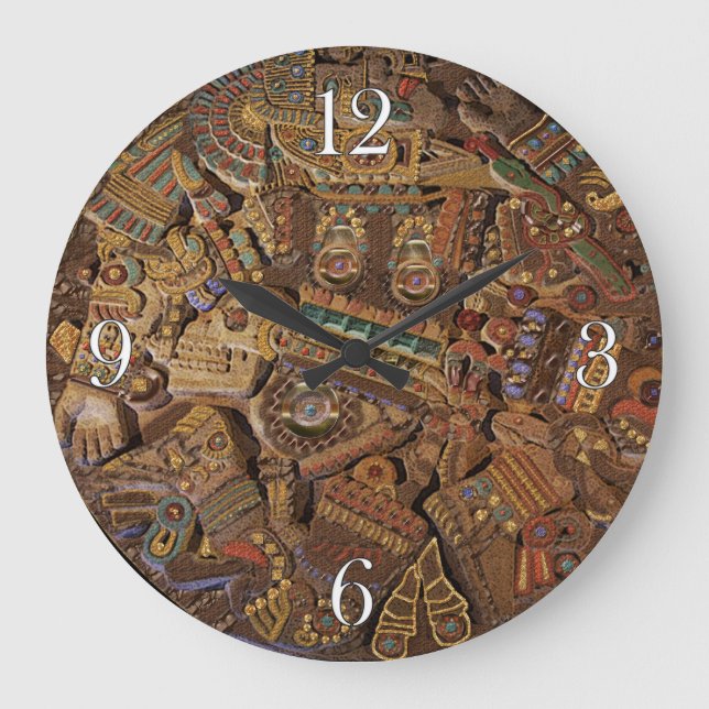 Mayan Carved Stone Aztec Mexican Art History Clock Stor Klocka (Framsida)