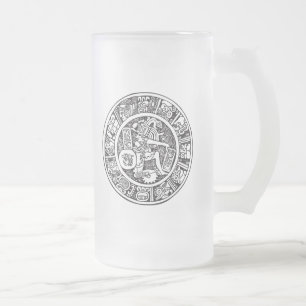 Mayan cirkla, den mexicanska hieroglyphen (Maya) Frostat Ölglas