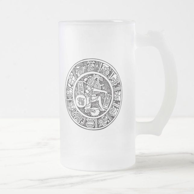 Mayan cirkla, den mexicanska hieroglyphen (Maya) Frostat Ölglas (Höger)