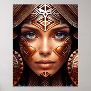 Mayan Flavated Abstrakt Metallic Ansikte Makeup Poster