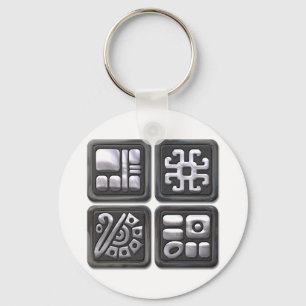Mayan Glyph-black och silver Nyckelring