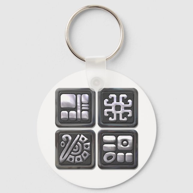 Mayan Glyph-black och silver Nyckelring (Framsida)