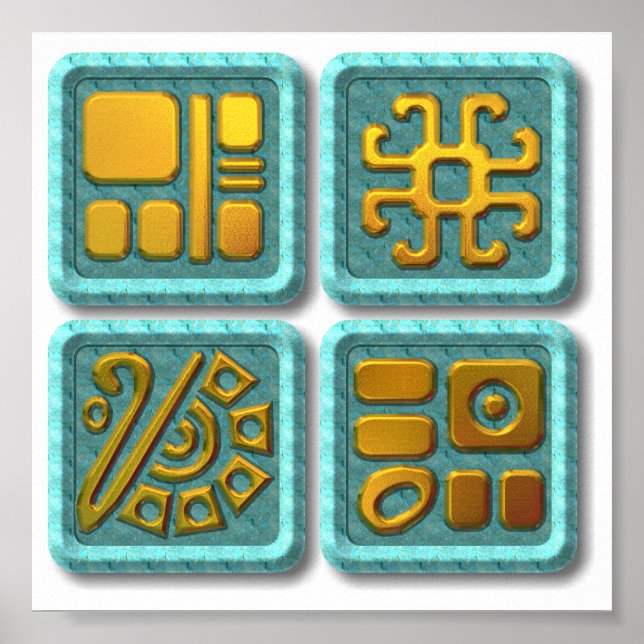 Mayan Glyphs-turkos Poster (Framsidan)