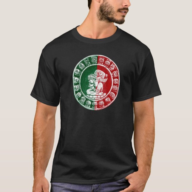 Mayan Haab Calendar Mexican Flagga T Shirt (Framsida)