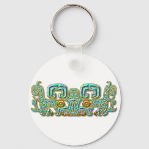 Mayan Jaguar-turkos och guld Nyckelring