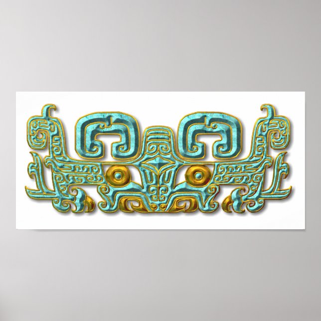 Mayan Jaguar-turkos och guld Poster (Framsidan)