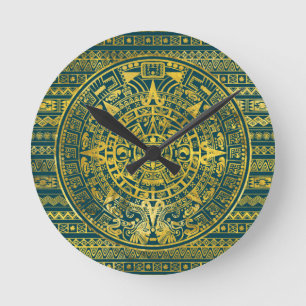 Mayan kalender för guld- Aztec Inca Rund Klocka