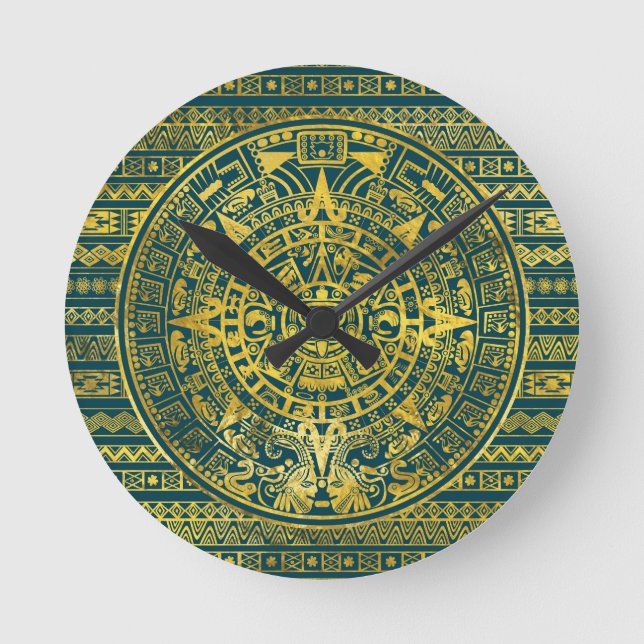 Mayan kalender för guld- Aztec Inca Rund Klocka (Framsida)