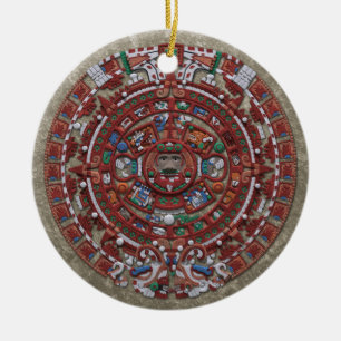 Mayan kalender julgransprydnad keramik