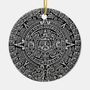 Mayan kalender julgransprydnad keramik