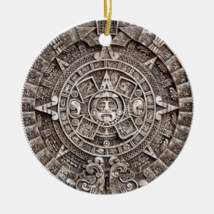 Mayan kalender julgransprydnad keramik