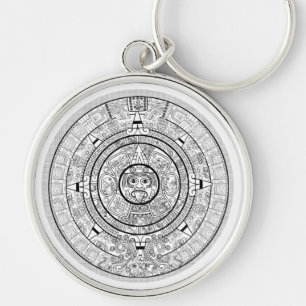 Mayan kalender Keychain Rund Silverfärgad Nyckelring