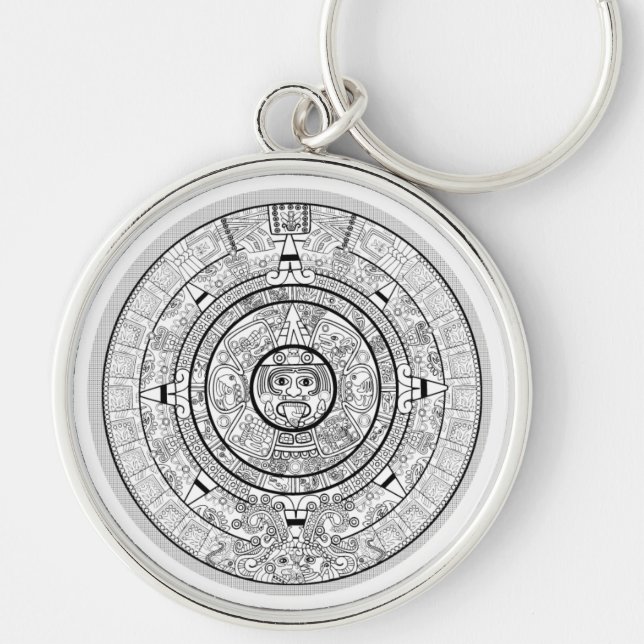 Mayan kalender Keychain Rund Silverfärgad Nyckelring (Framsidan)